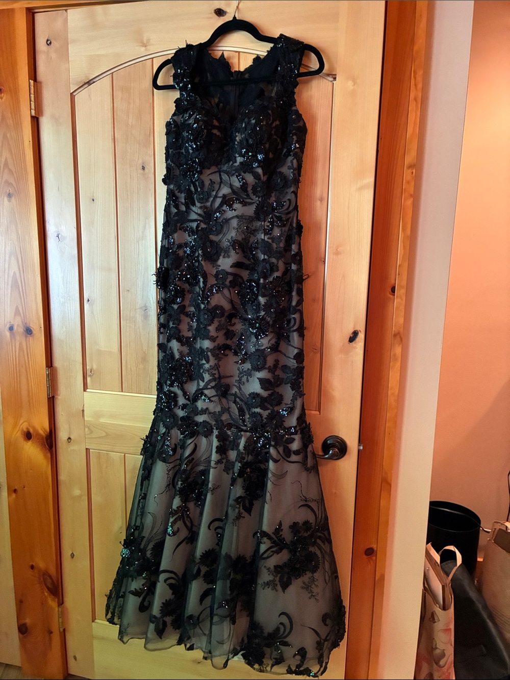 Stephen Yearick Black Beaded Sheer Floral Mermaid Gown
